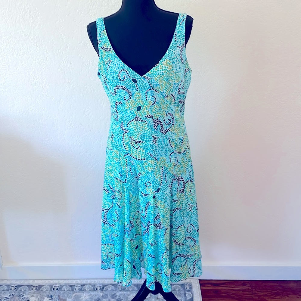 VINTAGE TILE/MOSAIC PATTERN ASYMMETRIC DRESS FITS MEDIUM-LARGE